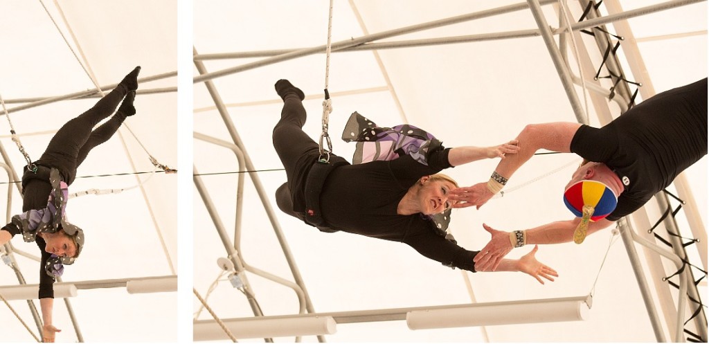 Merideth performs a layout as a butterfly in the 2015 fly show, and is caught by Tom Hanna.